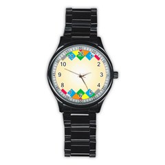 Plaid Wave Chevron Rainbow Color Stainless Steel Round Watch by Mariart