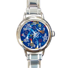 Line Star Space Blue Sky Light Rainbow Red Orange White Yellow Round Italian Charm Watch by Mariart