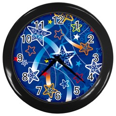 Line Star Space Blue Sky Light Rainbow Red Orange White Yellow Wall Clocks (black) by Mariart