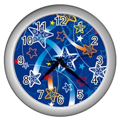 Line Star Space Blue Sky Light Rainbow Red Orange White Yellow Wall Clocks (silver) 