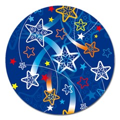 Line Star Space Blue Sky Light Rainbow Red Orange White Yellow Magnet 5  (round) by Mariart