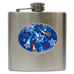 Line Star Space Blue Sky Light Rainbow Red Orange White Yellow Hip Flask (6 Oz) by Mariart