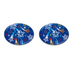 Line Star Space Blue Sky Light Rainbow Red Orange White Yellow Cufflinks (oval) by Mariart