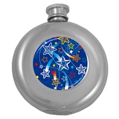 Line Star Space Blue Sky Light Rainbow Red Orange White Yellow Round Hip Flask (5 Oz) by Mariart