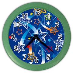 Line Star Space Blue Sky Light Rainbow Red Orange White Yellow Color Wall Clocks by Mariart