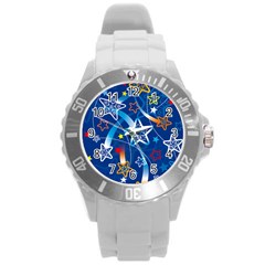 Line Star Space Blue Sky Light Rainbow Red Orange White Yellow Round Plastic Sport Watch (l) by Mariart