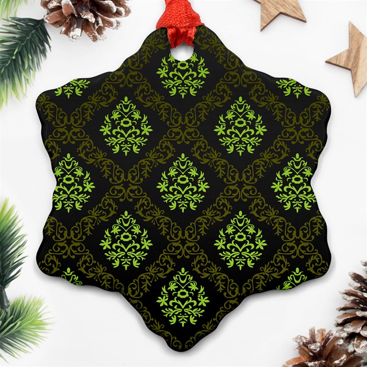 Leaf Green Snowflake Ornament (Two Sides)