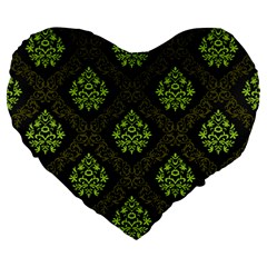 Leaf Green Large 19  Premium Heart Shape Cushions by Mariart