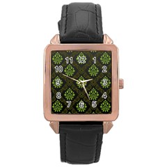 Leaf Green Rose Gold Leather Watch  by Mariart