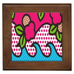 Rose Floral Circle Line Polka Dot Leaf Pink Blue Green Framed Tiles