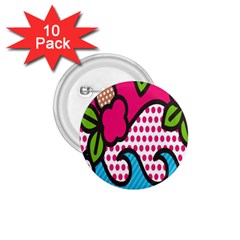 Rose Floral Circle Line Polka Dot Leaf Pink Blue Green 1 75  Buttons (10 Pack) by Mariart