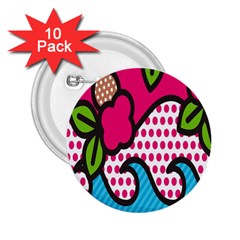 Rose Floral Circle Line Polka Dot Leaf Pink Blue Green 2 25  Buttons (10 Pack)  by Mariart