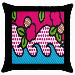 Rose Floral Circle Line Polka Dot Leaf Pink Blue Green Throw Pillow Case (black) by Mariart