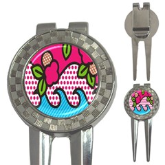 Rose Floral Circle Line Polka Dot Leaf Pink Blue Green 3-in-1 Golf Divots by Mariart