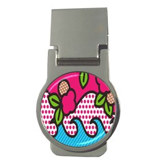 Rose Floral Circle Line Polka Dot Leaf Pink Blue Green Money Clips (round)  by Mariart