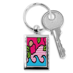 Rose Floral Circle Line Polka Dot Leaf Pink Blue Green Key Chains (rectangle)  by Mariart