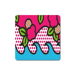 Rose Floral Circle Line Polka Dot Leaf Pink Blue Green Square Magnet by Mariart