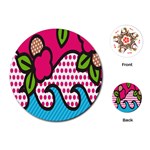 Rose Floral Circle Line Polka Dot Leaf Pink Blue Green Playing Cards (Round)  Front