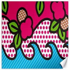 Rose Floral Circle Line Polka Dot Leaf Pink Blue Green Canvas 12  X 12   by Mariart