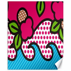 Rose Floral Circle Line Polka Dot Leaf Pink Blue Green Canvas 11  X 14   by Mariart