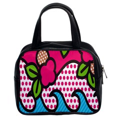 Rose Floral Circle Line Polka Dot Leaf Pink Blue Green Classic Handbags (2 Sides) by Mariart