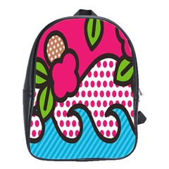 Rose Floral Circle Line Polka Dot Leaf Pink Blue Green School Bags(large)  by Mariart