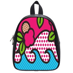 Rose Floral Circle Line Polka Dot Leaf Pink Blue Green School Bags (small)  by Mariart