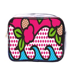 Rose Floral Circle Line Polka Dot Leaf Pink Blue Green Mini Toiletries Bags by Mariart