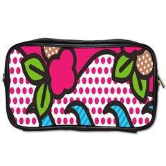 Rose Floral Circle Line Polka Dot Leaf Pink Blue Green Toiletries Bags by Mariart