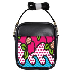 Rose Floral Circle Line Polka Dot Leaf Pink Blue Green Girls Sling Bags by Mariart