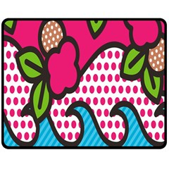 Rose Floral Circle Line Polka Dot Leaf Pink Blue Green Fleece Blanket (medium) 