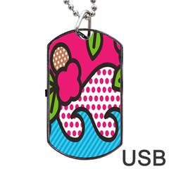 Rose Floral Circle Line Polka Dot Leaf Pink Blue Green Dog Tag Usb Flash (one Side) by Mariart