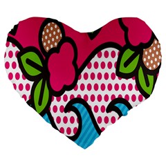 Rose Floral Circle Line Polka Dot Leaf Pink Blue Green Large 19  Premium Heart Shape Cushions by Mariart