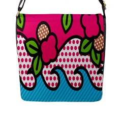 Rose Floral Circle Line Polka Dot Leaf Pink Blue Green Flap Messenger Bag (l)  by Mariart