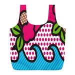 Rose Floral Circle Line Polka Dot Leaf Pink Blue Green Full Print Recycle Bags (L)  Back