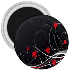 Star Red Flower Floral Black Leaf Polka Circle 3  Magnets by Mariart