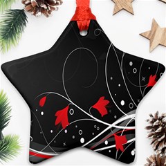 Star Red Flower Floral Black Leaf Polka Circle Ornament (star) by Mariart