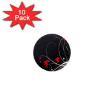 Star Red Flower Floral Black Leaf Polka Circle 1  Mini Magnet (10 pack)  Front