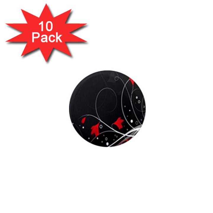 Star Red Flower Floral Black Leaf Polka Circle 1  Mini Magnet (10 pack) 