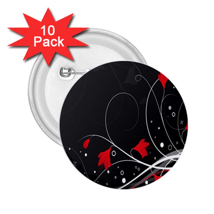 Star Red Flower Floral Black Leaf Polka Circle 2.25  Buttons (10 pack) 