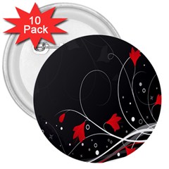 Star Red Flower Floral Black Leaf Polka Circle 3  Buttons (10 Pack)  by Mariart