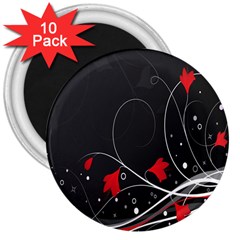 Star Red Flower Floral Black Leaf Polka Circle 3  Magnets (10 Pack)  by Mariart