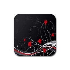 Star Red Flower Floral Black Leaf Polka Circle Rubber Coaster (square) 