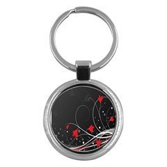 Star Red Flower Floral Black Leaf Polka Circle Key Chains (round)  by Mariart