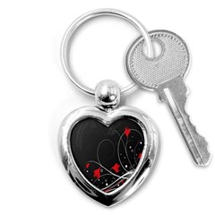 Star Red Flower Floral Black Leaf Polka Circle Key Chains (heart)  by Mariart