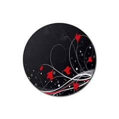 Star Red Flower Floral Black Leaf Polka Circle Rubber Coaster (round) 