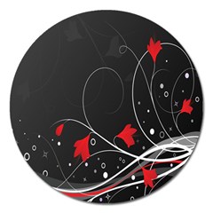 Star Red Flower Floral Black Leaf Polka Circle Magnet 5  (round) by Mariart