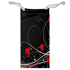 Star Red Flower Floral Black Leaf Polka Circle Jewelry Bag by Mariart