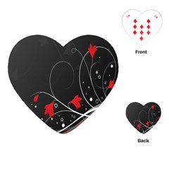 Star Red Flower Floral Black Leaf Polka Circle Playing Cards (heart)  by Mariart