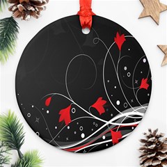 Star Red Flower Floral Black Leaf Polka Circle Round Ornament (two Sides) by Mariart